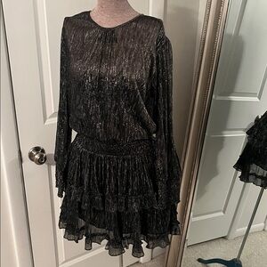 Misa Los Angeles Shimmering Black Long Sleeve Dress